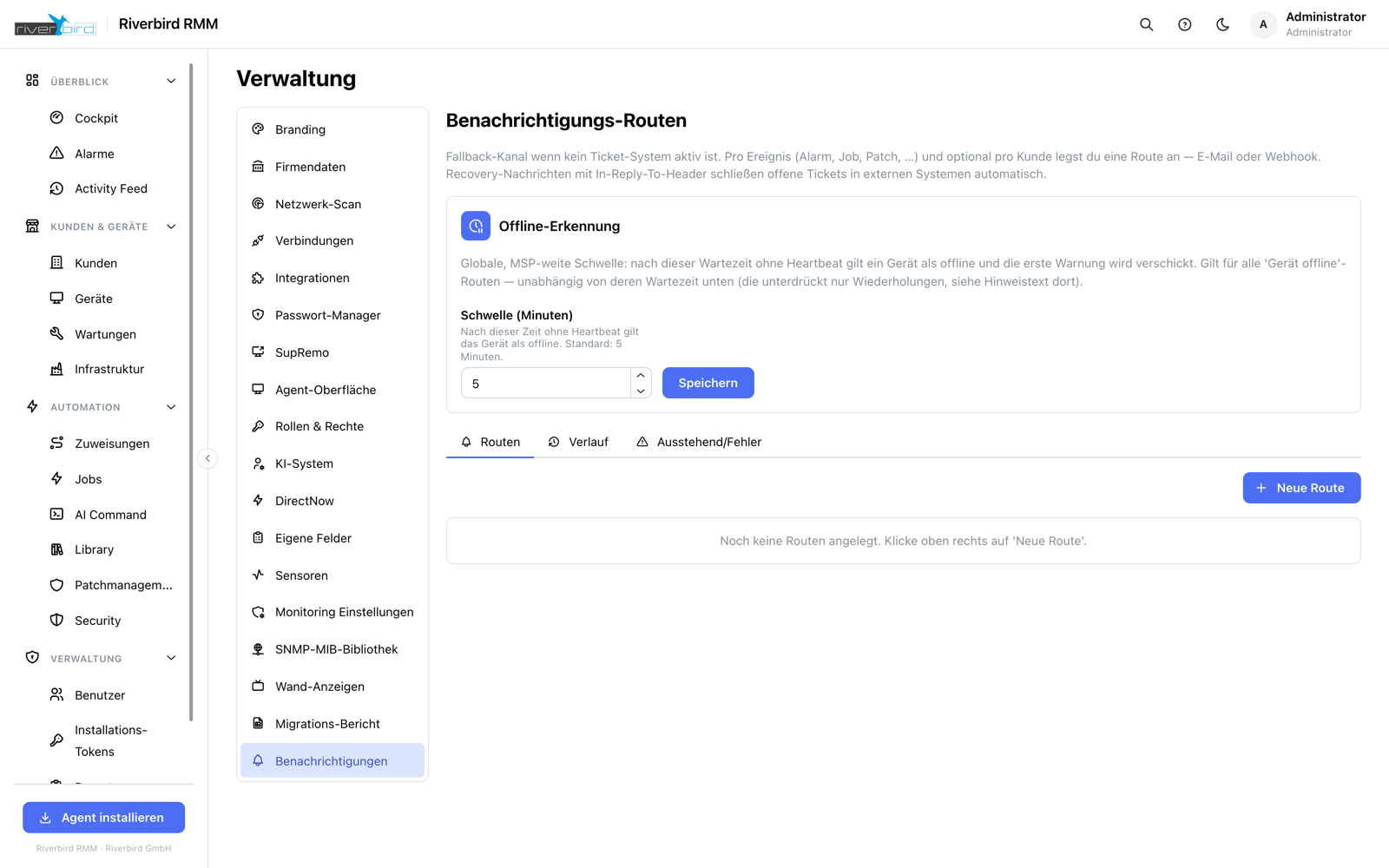 Benachrichtigungs-Routen für E-Mail, Webhook und Teams